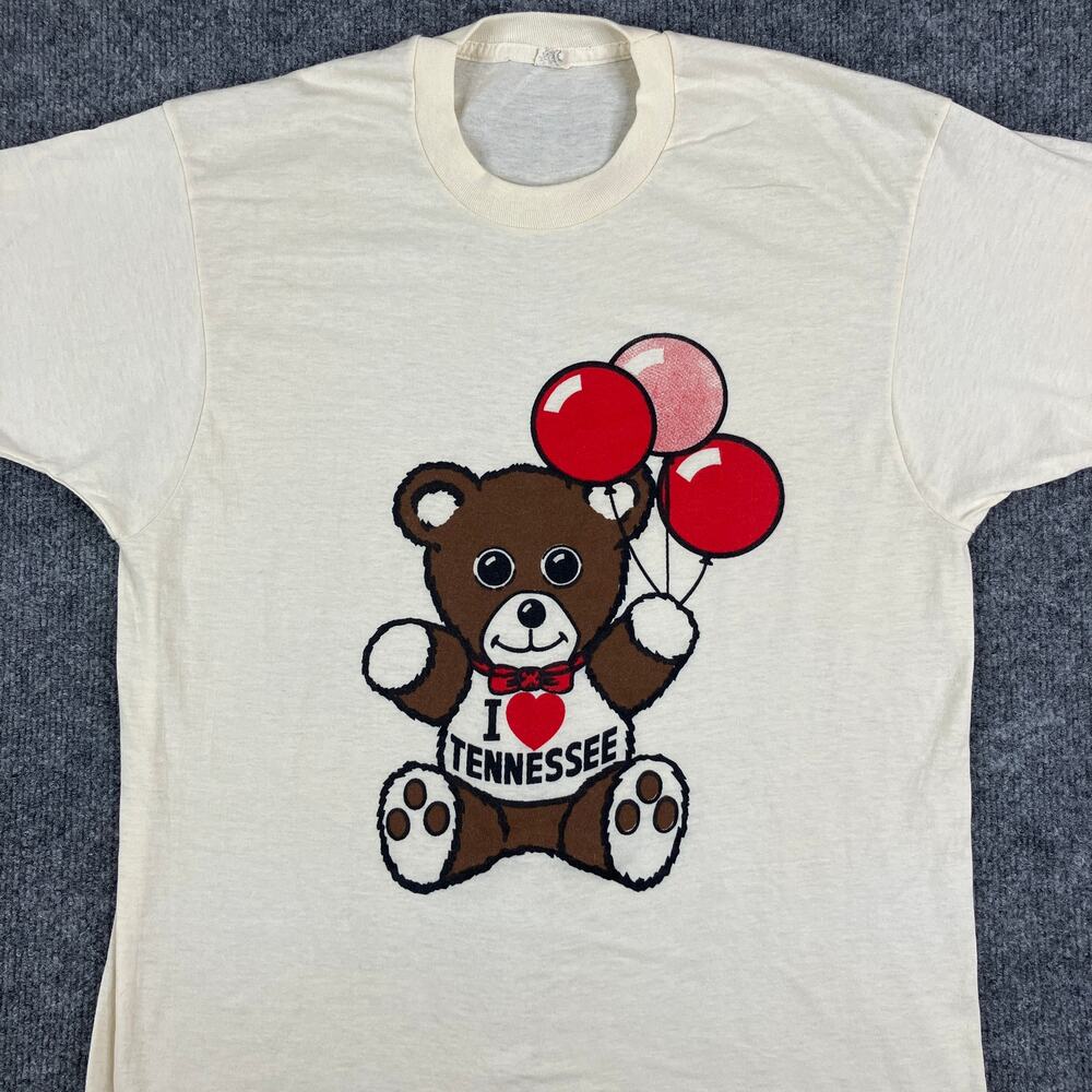 Screen Stars T-shirt Mens Size L Cream I Love Tennessee Bear Graphic USA Made